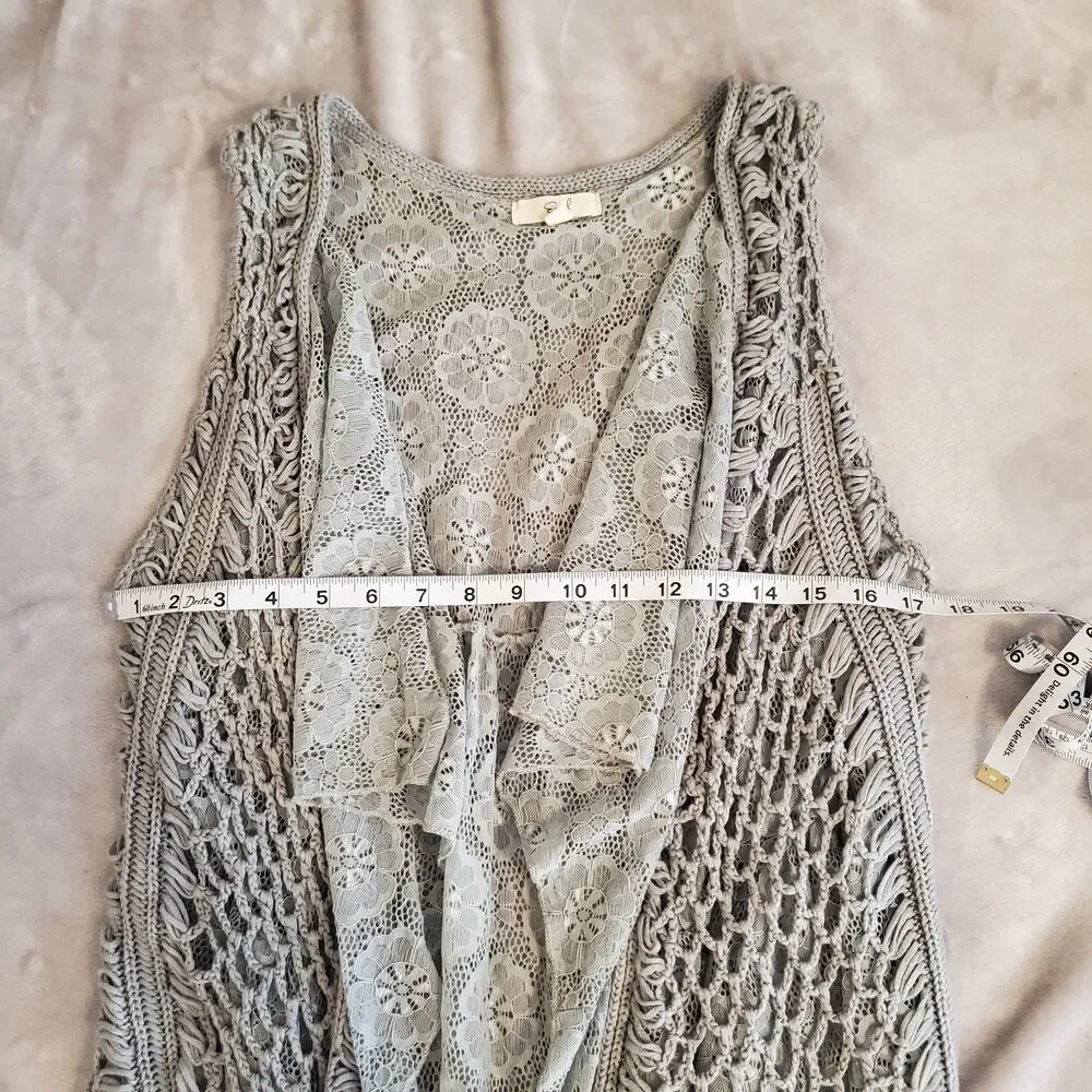 Easel Lace & Crochet Bohemian Grey Vest Women's SMALL